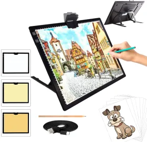A3 Light Pad, Rechargeable Light Board for Diamond Painting, Tracing Light Box with Stand and Clip, Light Table Lightbox for Tracing, Drawing