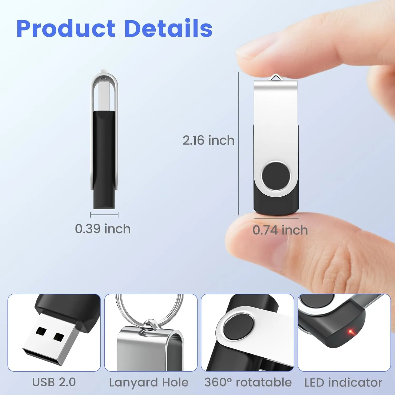 ABLAZE Flash Drives 1GB 20 Pack, USB 2.0 Thumb Drive Bulk with Lanyards Swivel Memory Stick U Disk 1GB Pendrive USB Pack (Black)