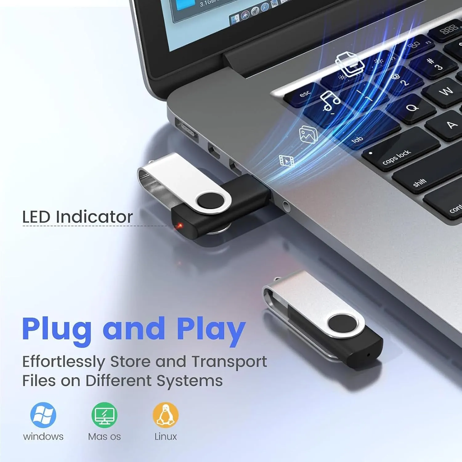 ABLAZE Flash Drives 1GB 20 Pack, USB 2.0 Thumb Drive Bulk with Lanyards Swivel Memory Stick U Disk 1GB Pendrive USB Pack (Black)