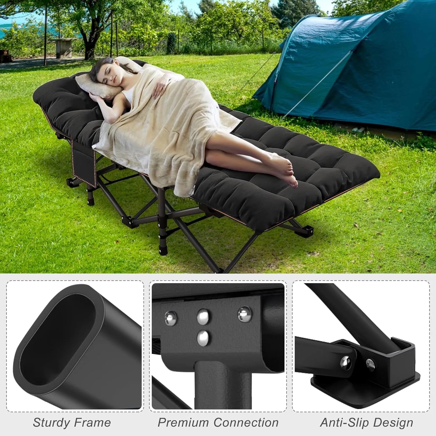ABORON 2Pack Oversized XXL Folding Camping Cot W/Mat for Adults, 78" L x 32" W x 18" H,Heavy Duty Outdoor Bed with Carry Bag,1200 D Layer Oxford Travel Camp Cots