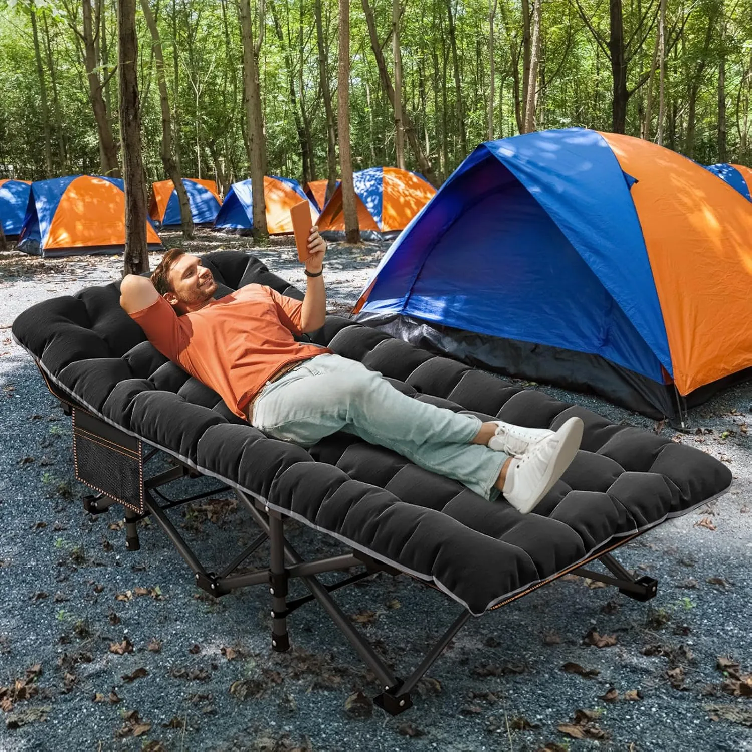 ABORON 2Pack Oversized XXL Folding Camping Cot W/Mat for Adults, 78" L x 32" W x 18" H,Heavy Duty Outdoor Bed with Carry Bag,1200 D Layer Oxford Travel Camp Cots