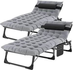 ABORON 5 Positions Camping Cots for Adults,Outdoor Folding Sleeping Cot/Mat,Folding Chaise Lounge Chair with Pillow,Portable Reclining Chair for Beach Lawn Camping Pool,Sunbathing Chairs