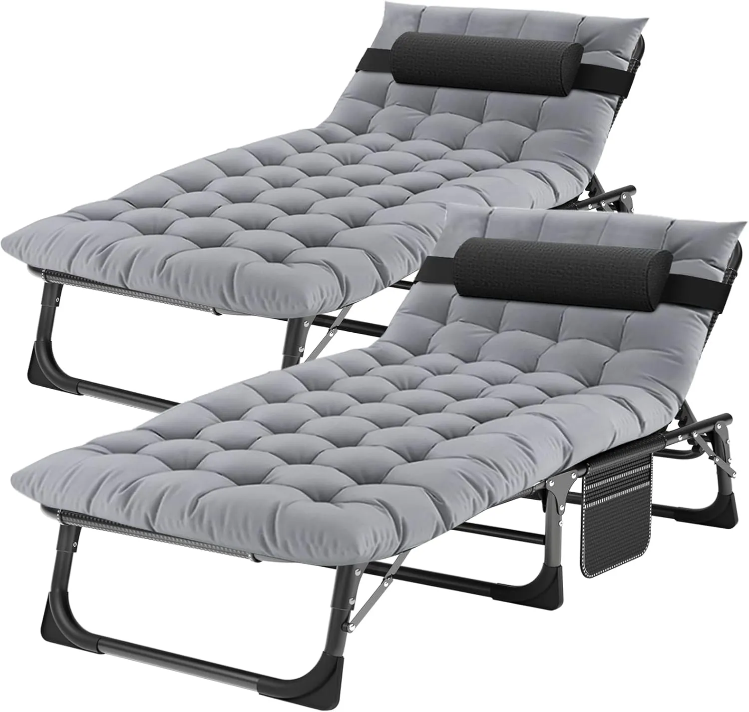 ABORON 5 Positions Camping Cots for Adults,Outdoor Folding Sleeping Cot/Mat,Folding Chaise Lounge Chair with Pillow,Portable Reclining Chair for Beach Lawn Camping Pool,Sunbathing Chairs