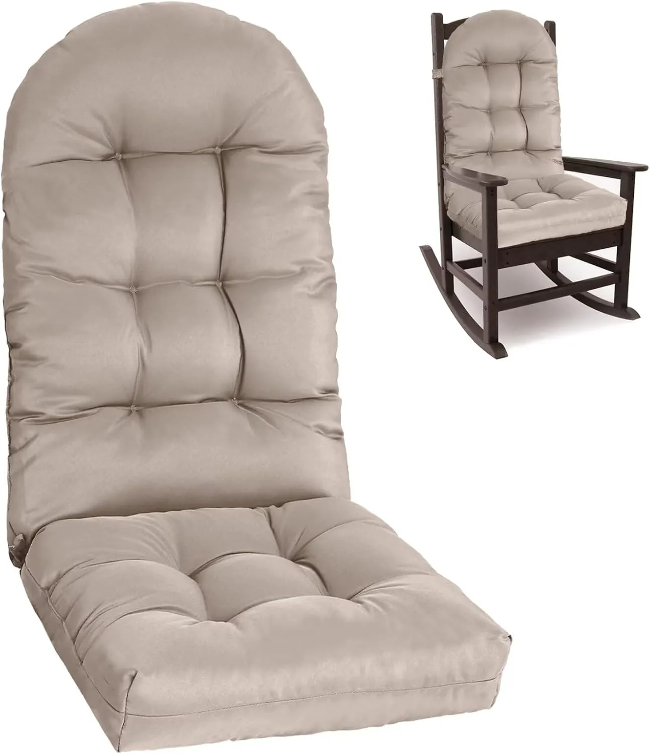 Adirondack Chair Cushion, Rocking Cushions 44x19.4x4 inch, High Back Patio Recliner Cushion of Upper and Lower with Ties, Sunscreen and Fade-Resistant Khaki,1
