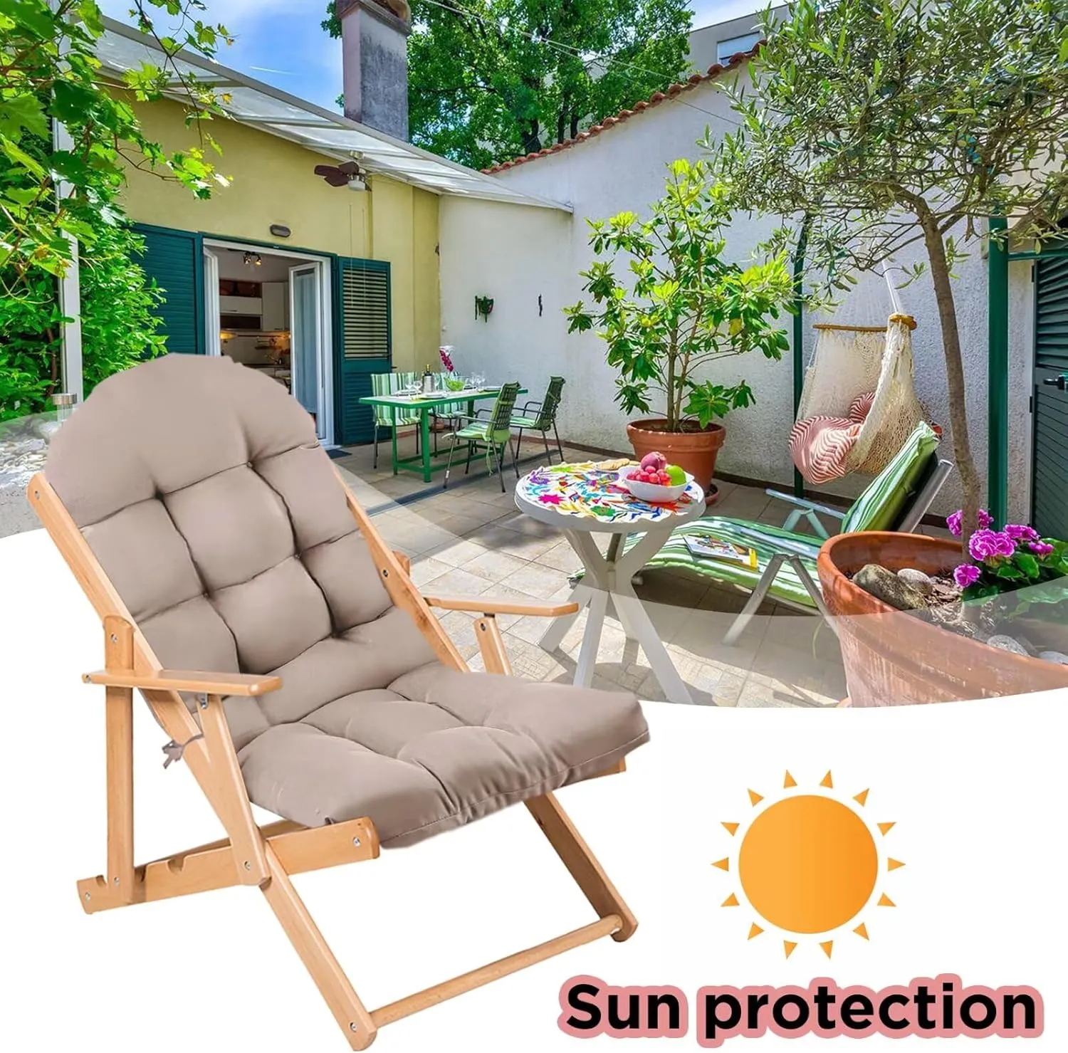 Adirondack Chair Cushion, Rocking Cushions 44x19.4x4 inch, High Back Patio Recliner Cushion of Upper and Lower with Ties, Sunscreen and Fade-Resistant Khaki,1