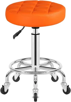 Adjustable Height Stool with 5 Wheels/Thick Sponge,Modern Chrome Steel PU Leather Bar Stool Work Shop Stool,Hydraulic Rolling Swivel Salon Stool,Massage Spa Tattoo C red,Green (Orange)