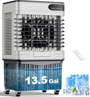 AKIRES 3600CFM Swamp Cooler Air Conditioner,Evaporative Air Cooler with 13.5-Gal Water Tank,4 Ice Packs,Evaporative Cooler for Outdoor Patio Garage Commercial Industrial Use (43IN)