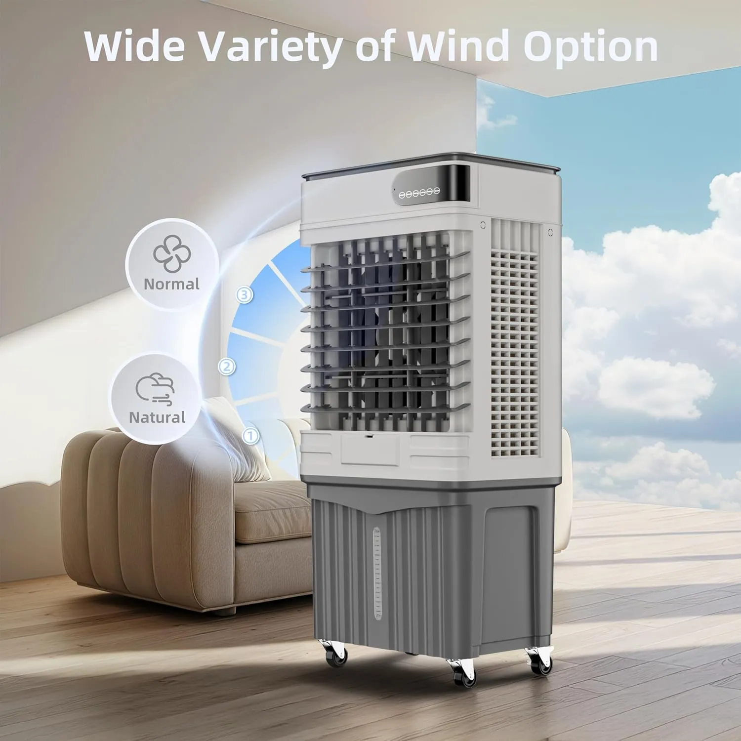 AKIRES 3600CFM Swamp Cooler Air Conditioner,Evaporative Air Cooler with 13.5-Gal Water Tank,4 Ice Packs,Evaporative Cooler for Outdoor Patio Garage Commercial Industrial Use (43IN)