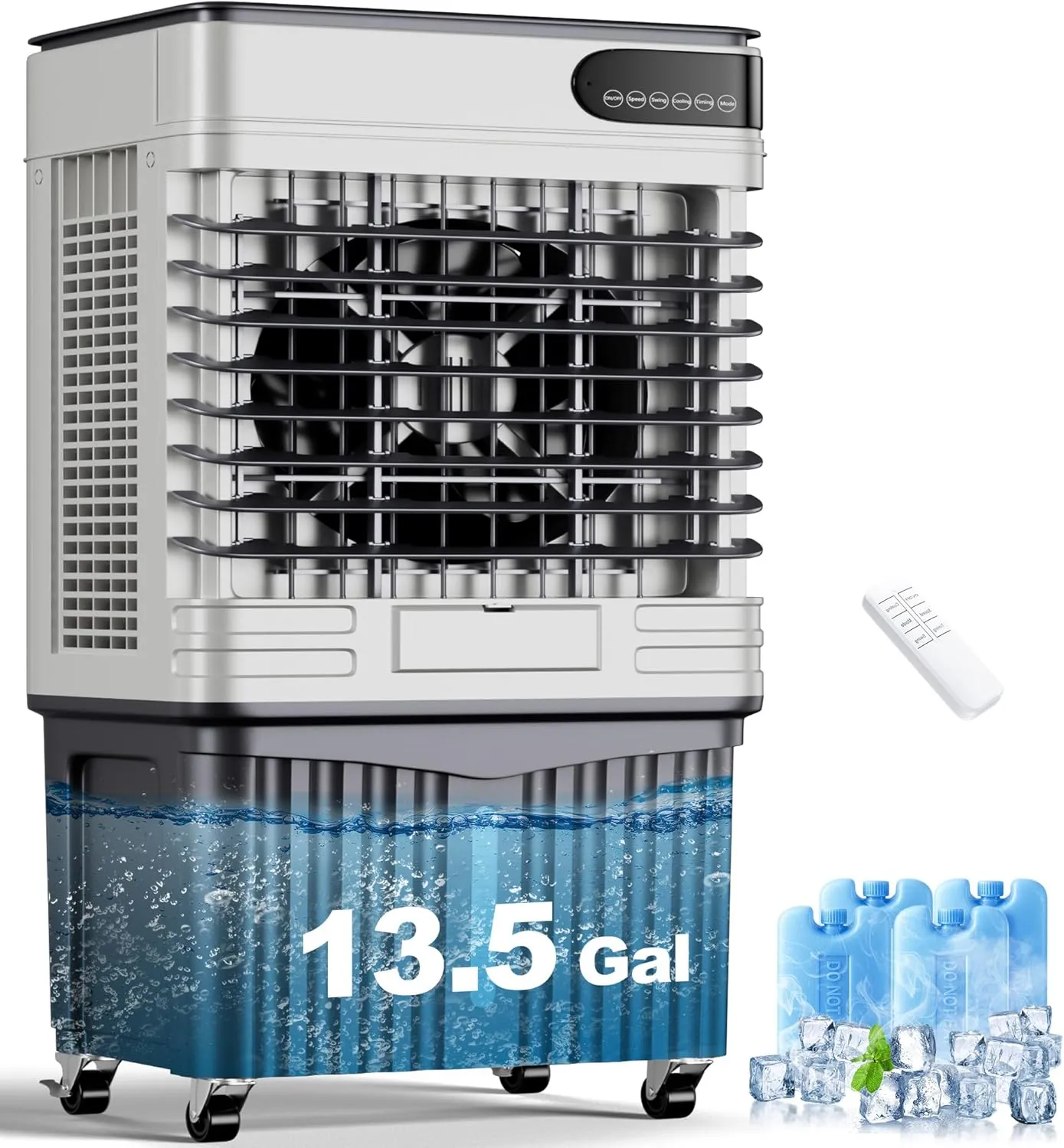 AKIRES 3600CFM Swamp Cooler Air Conditioner,Evaporative Air Cooler with 13.5-Gal Water Tank,4 Ice Packs,Evaporative Cooler for Outdoor Patio Garage Commercial Industrial Use (43IN)