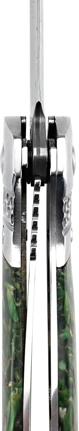 ALBATROSS Damascus Folding Pocket Knife - Premium EDC with VG10 Steel Blade, Green Synthetic Handle, Ball Bearing Assisted Opening, Liner Lock for Outdoor, Hunting, Camping - Great Gift for Men - HGDK028-DG