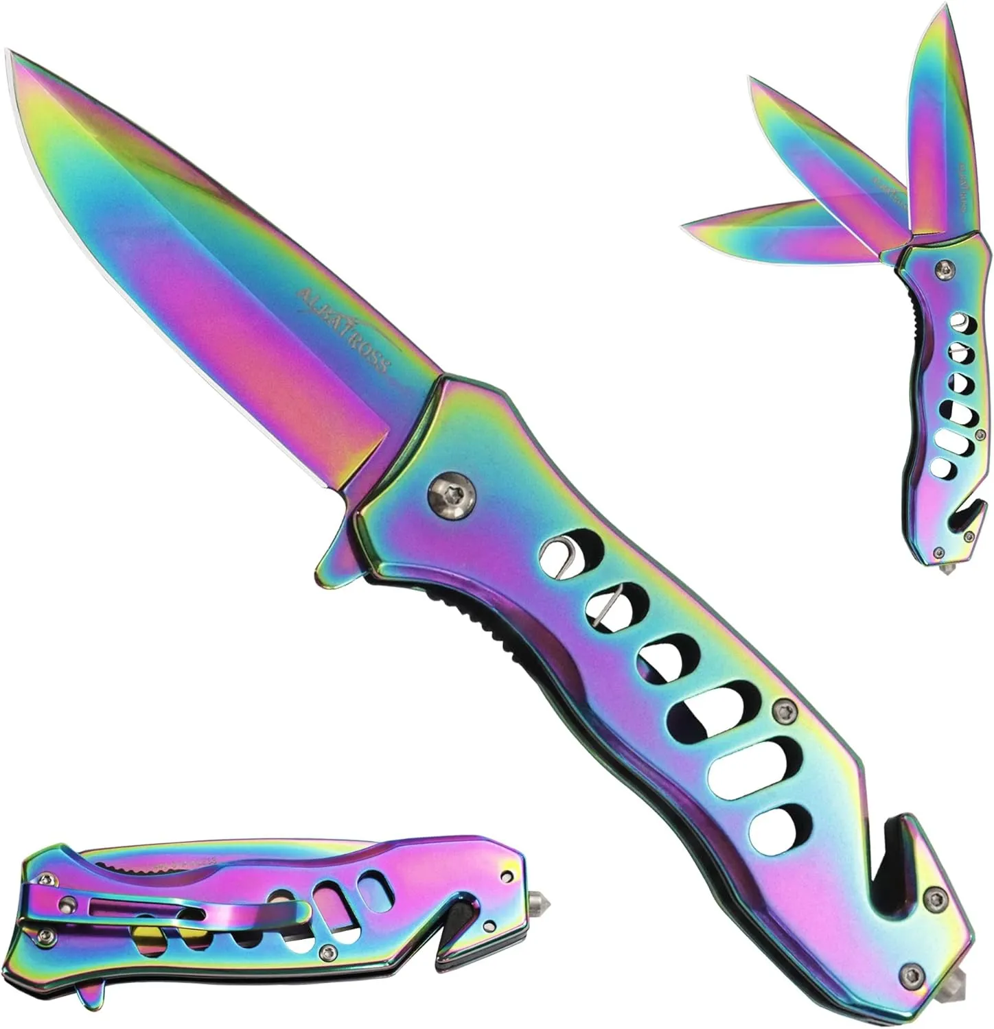 ALBATROSS Multifunction Folding Pocket Knife with Glass Breaker, Seatbelt Cutter, Spring Assisted Open, 440C Stainless Steel 3" Blade, 7.5" Overall (Multi)