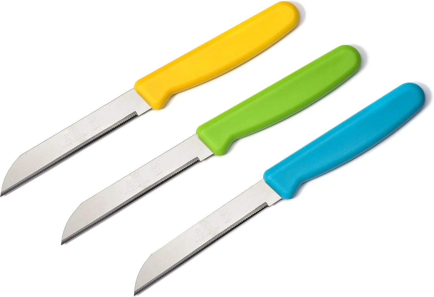 Alfi All-Purpose Knives Aerospace Precision Pointed Tip - Home And Kitchen Supplies - Serrated Steak Knives Set | Made in USA (Multi-Color, 12 pack)
