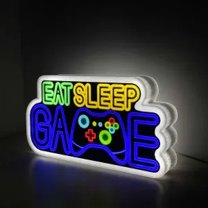 Allenjoy Eat Sleep Game Night Light Up Box for Boy Kids Teens Gamer Gaming Gifts USB Powered Lamp Lightbox Bedroom Room Wall Art Table Desk Decorations Decor Hanging Sign