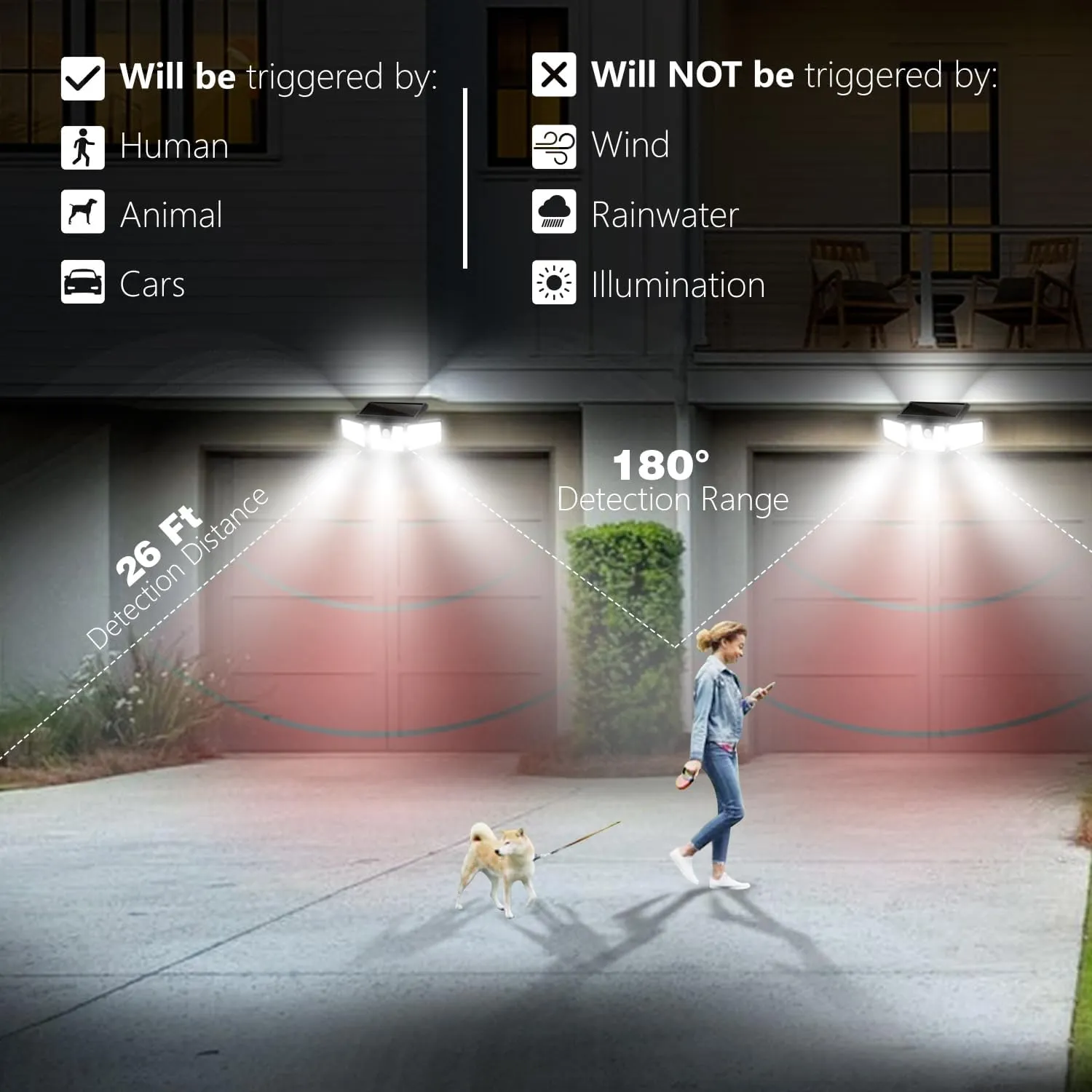 AmeriTop Solar Lights Outdoor, 2 Pack 233 LED High Brightness Cordless Solar Motion Sensor Lights; 3 Adjustable Heads, 270° Wide Angle Illumination, IP65 Waterproof, Security LED Flood Light(Daylight)