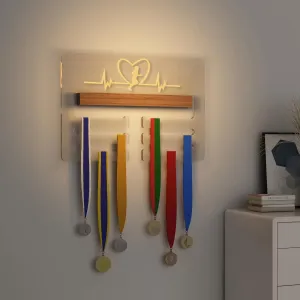 Ammonite Light up Medal Hanger Display, Holder Rack for Awards or Ribbons, Sports Themed Ribbon Holder for Wall, Tiered Award Rack