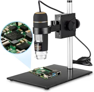 Amscope UTP200X003MP Digital 2MP USB Microscope, 10X-200X Magnification, Built-In Eight LED Light Source, Table Stand, Includes Software CD, Black