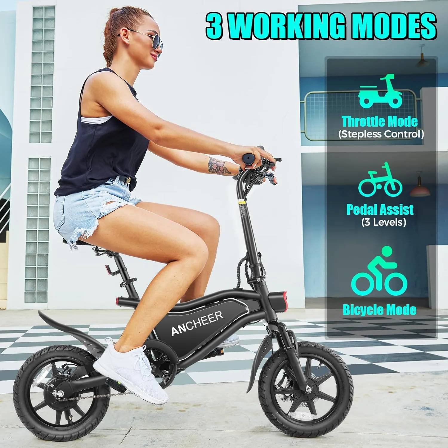 ANCHEER Folding Electric Bike for Adults, 374Wh Ebike, 20MPH Electric Bikes, 14" Foldable Electric Bicycle, 20-50 Miles Electric Bikes, E Bike, LCD Display, Dual Suspension, UL 2849 Certified