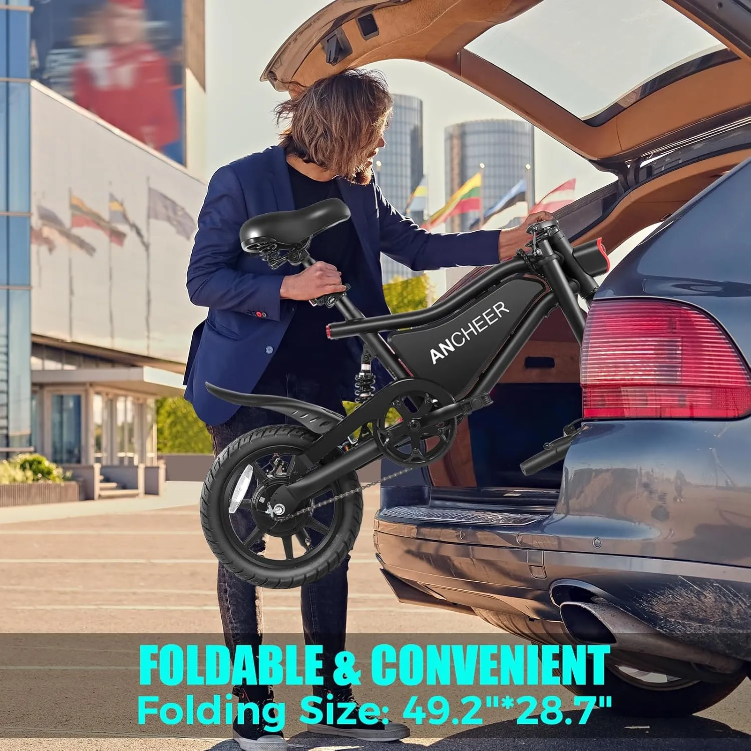 ANCHEER Folding Electric Bike for Adults, 374Wh Ebike, 20MPH Electric Bikes, 14" Foldable Electric Bicycle, 20-50 Miles Electric Bikes, E Bike, LCD Display, Dual Suspension, UL 2849 Certified
