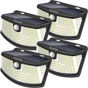 Aootek New Solar Motion Sensor Lights 120 LEDs with Lights Reflector,270° Wide Angle, IP65 Waterproof, Step Lights for Front Door, Yard, Garage, Deck (Back Button 4-Pack)
