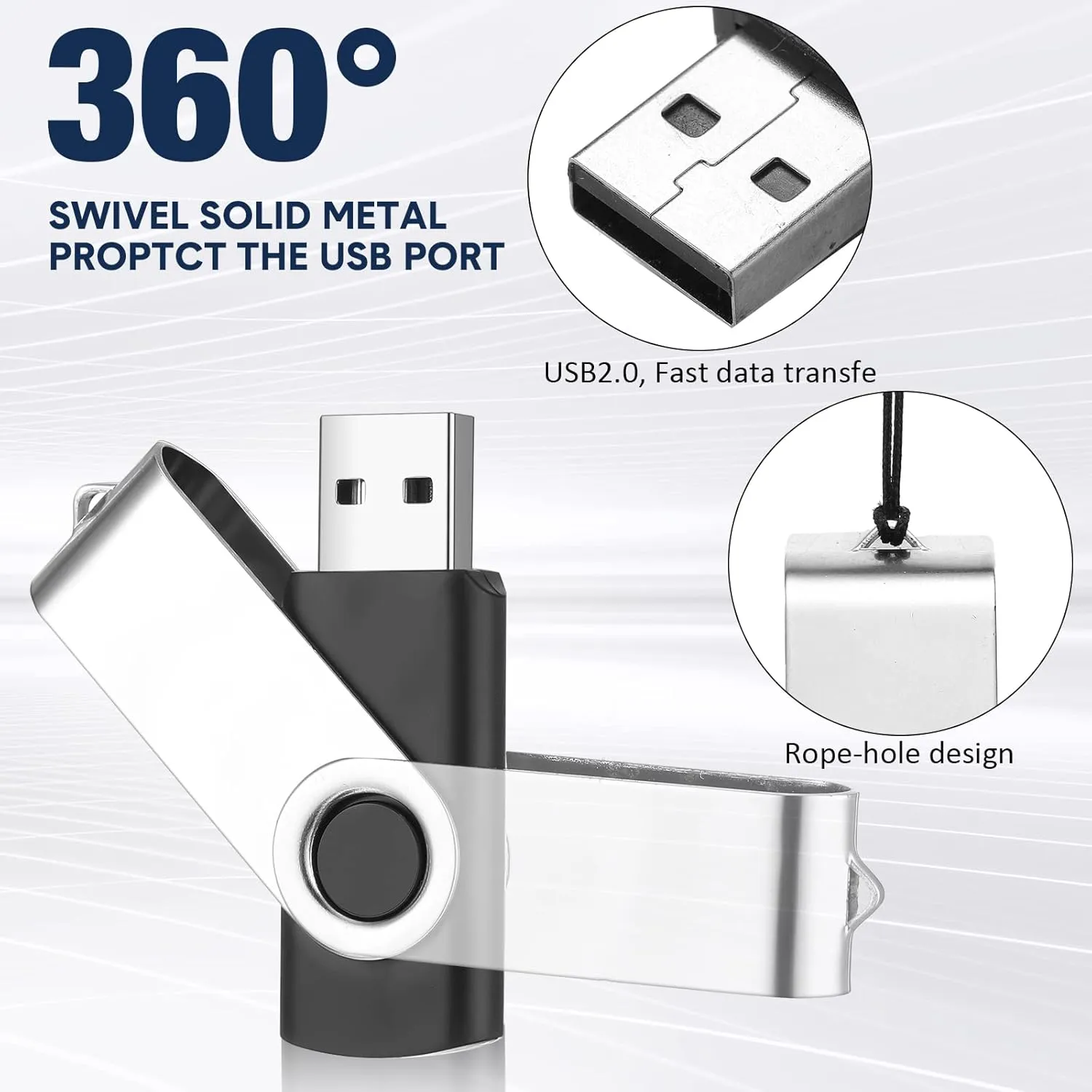 Aoriher 50 Pack USB 2.0 Flash Drives Bulk, Portable USB Thumb Drives with Lanyards, Swivel Flash Drives Thumb Drives for Office School Data Storage (512MB)