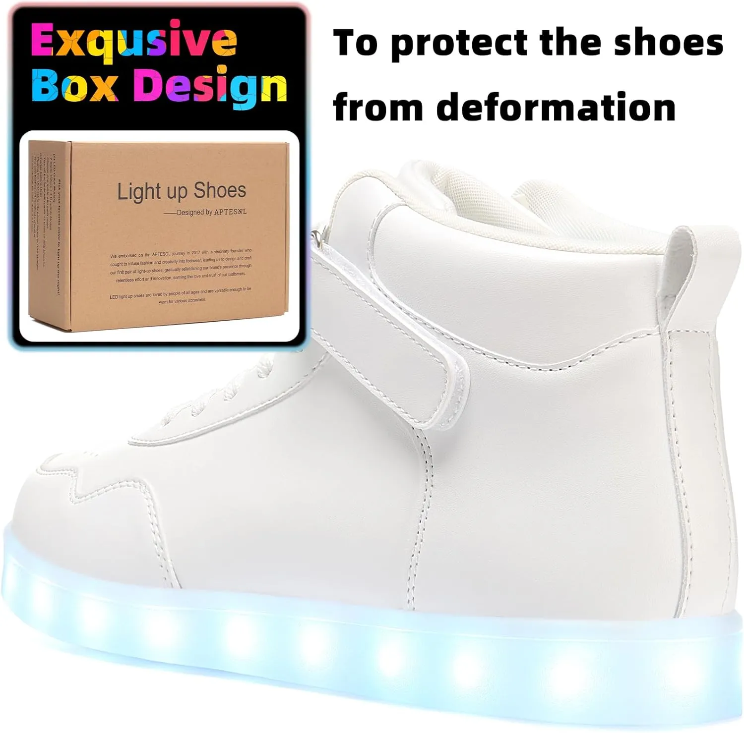APTESOL Unisex LED Shoes High Top Light Up Sneakers for Women Men