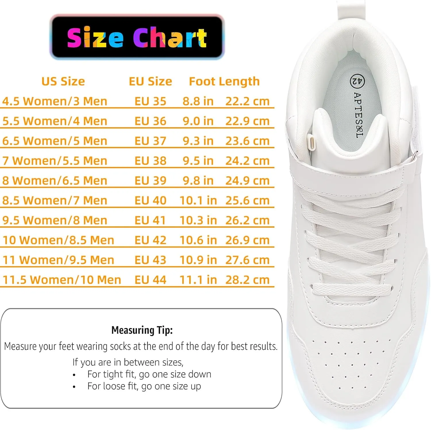 APTESOL Unisex LED Shoes High Top Light Up Sneakers for Women Men