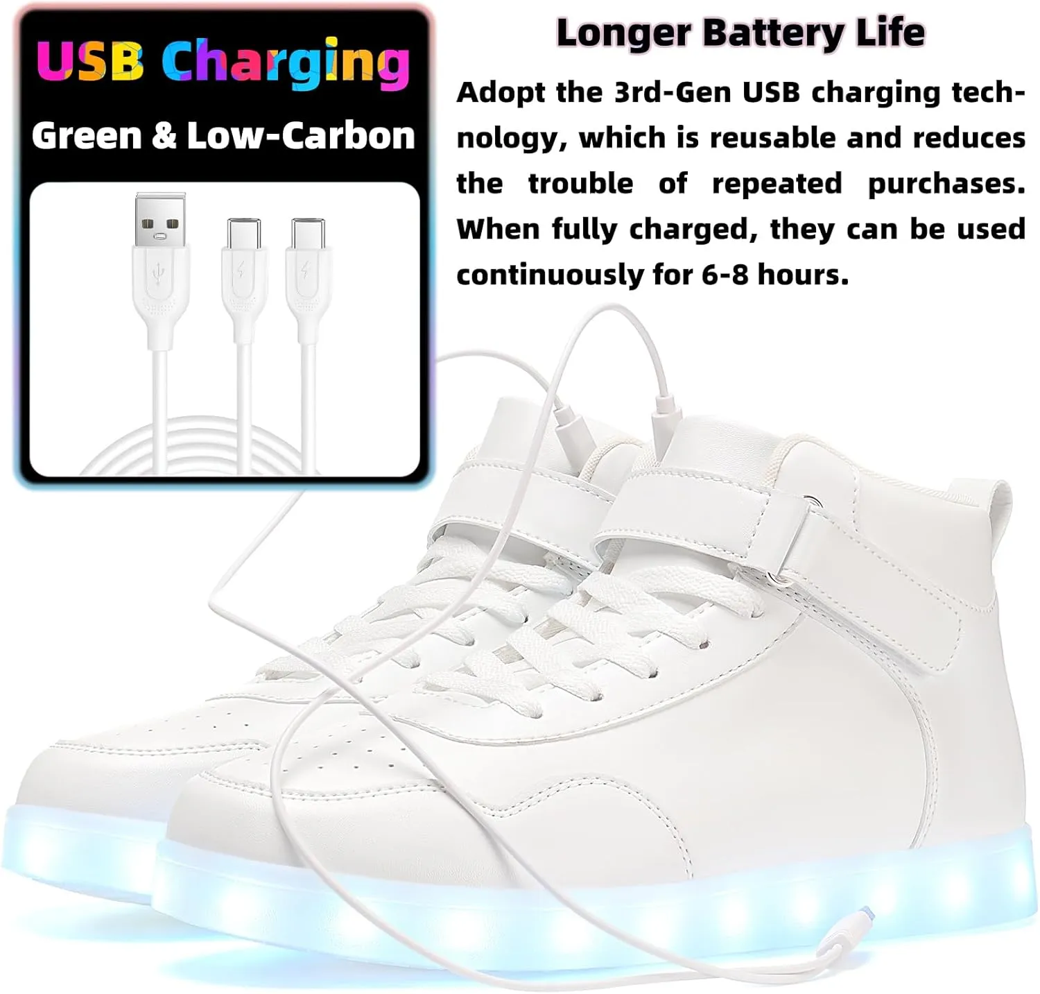 APTESOL Unisex LED Shoes High Top Light Up Sneakers for Women Men