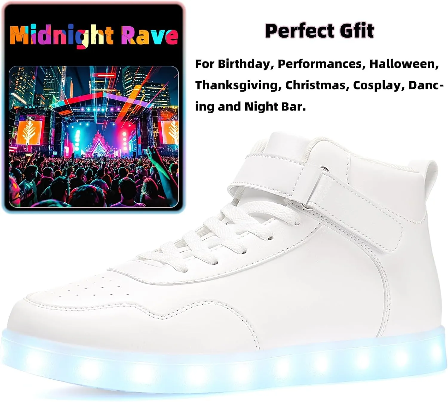 APTESOL Unisex LED Shoes High Top Light Up Sneakers for Women Men