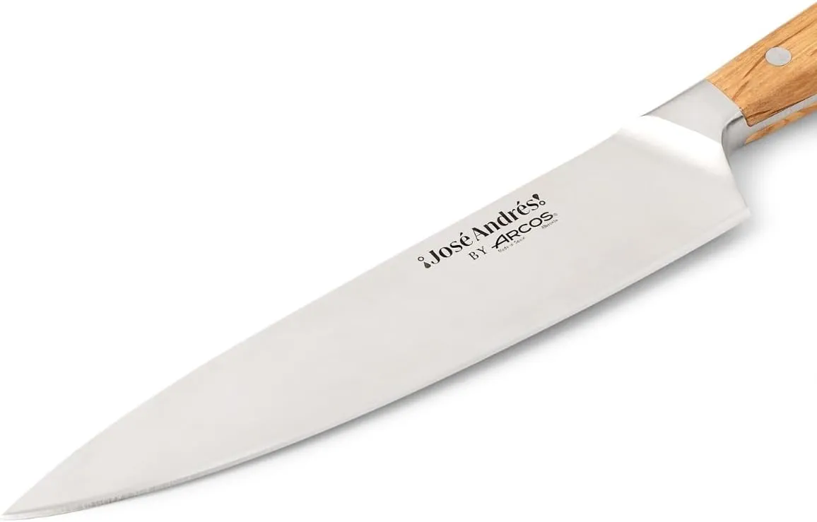Arcos Jose Andres Chef Knife | 8-Inch Forged Knife for Professional Culinary Precision | NITRUM Stainless Steel Blade with Silk Edge | Ergonomic Light Brown Holm Oak Handle