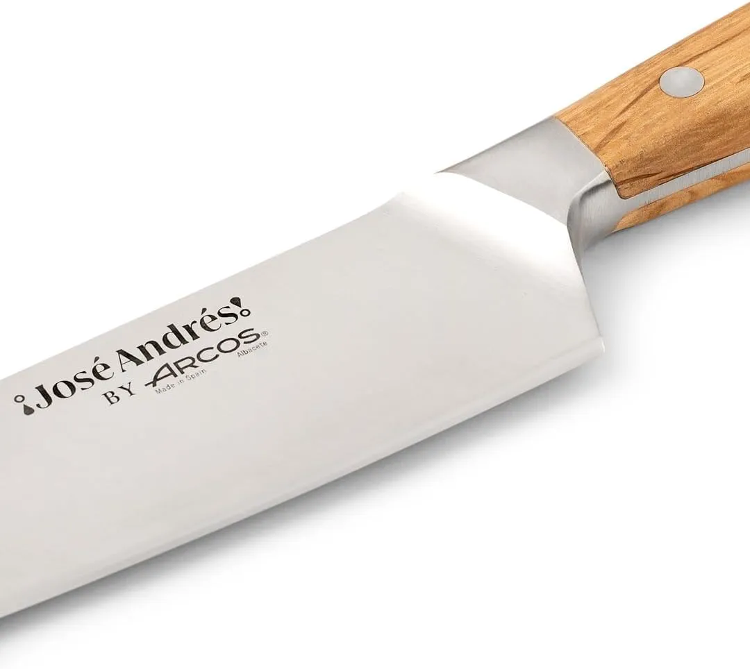 Arcos Jose Andres Chef Knife | 8-Inch Forged Knife for Professional Culinary Precision | NITRUM Stainless Steel Blade with Silk Edge | Ergonomic Light Brown Holm Oak Handle