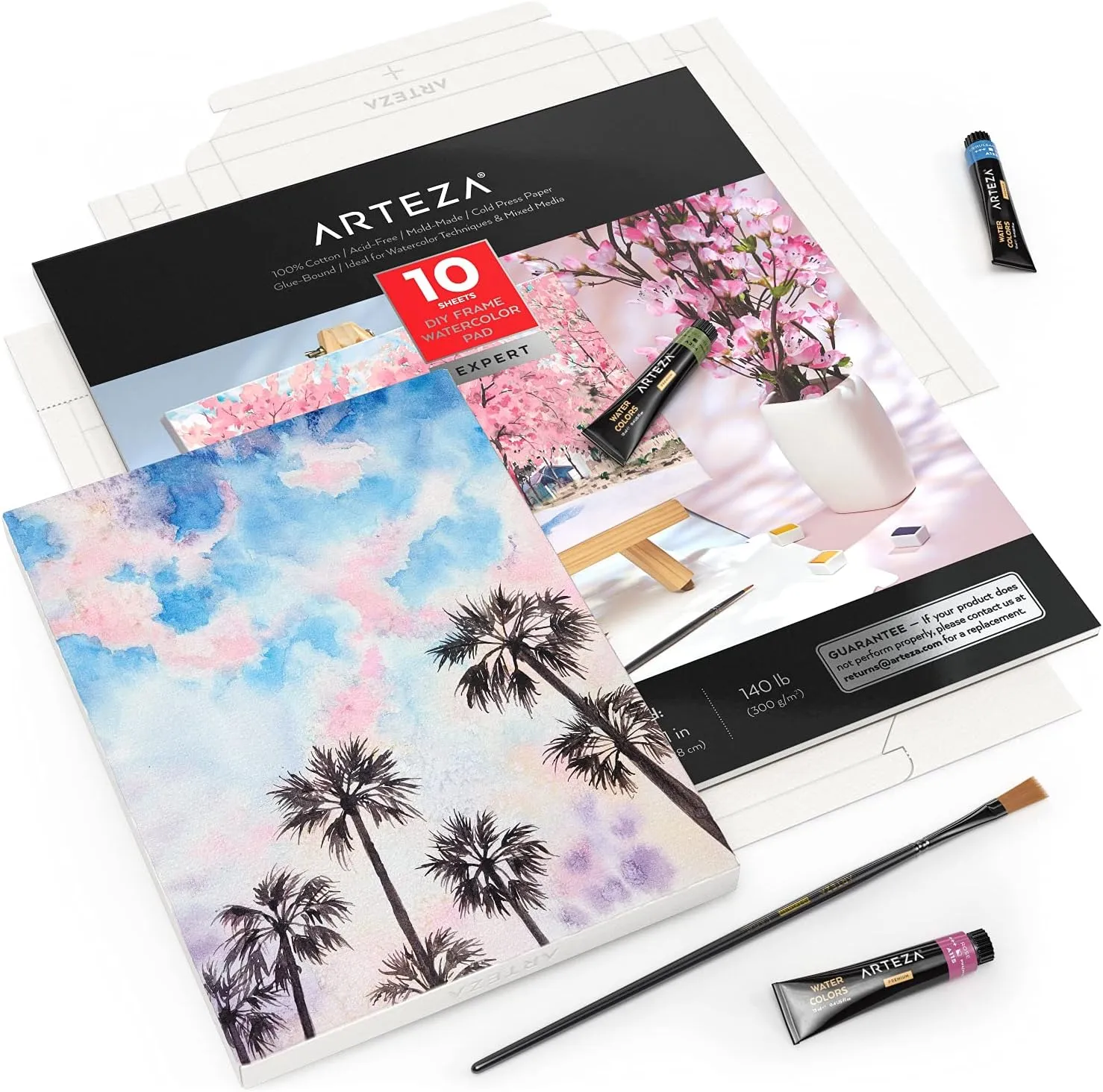 ARTEZA Watercolor Paper Foldable Canvas Pad, 8.03x11.02 Inches, 10 Sheets, Cotton Paper