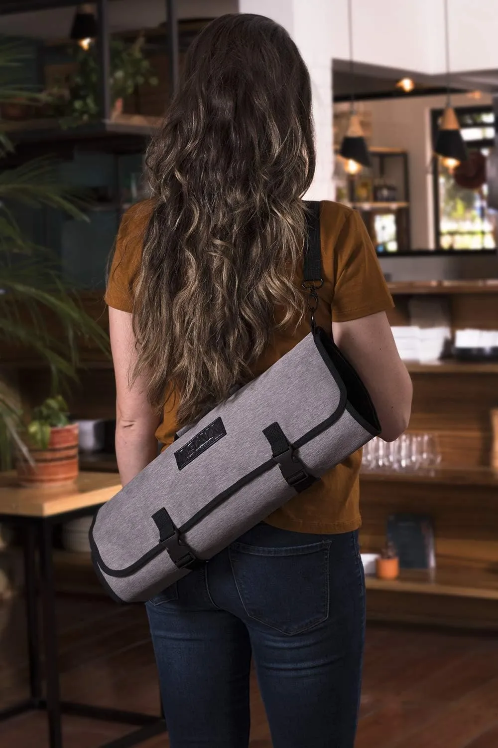 Asaya Chef Knife Roll Bag - 20 Total Pockets for Knives and Kitchen Utensils - Made with Stain Resistant Waxed Nylon - For Chefs and Culinary Students - Knives Not Included(Grey)