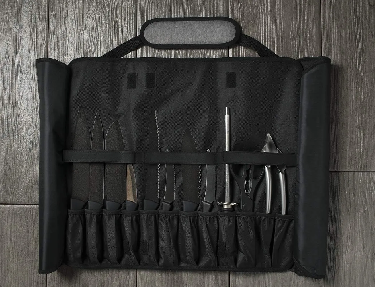 Asaya Chef Knife Roll Bag - 20 Total Pockets for Knives and Kitchen Utensils - Made with Stain Resistant Waxed Nylon - For Chefs and Culinary Students - Knives Not Included(Grey)