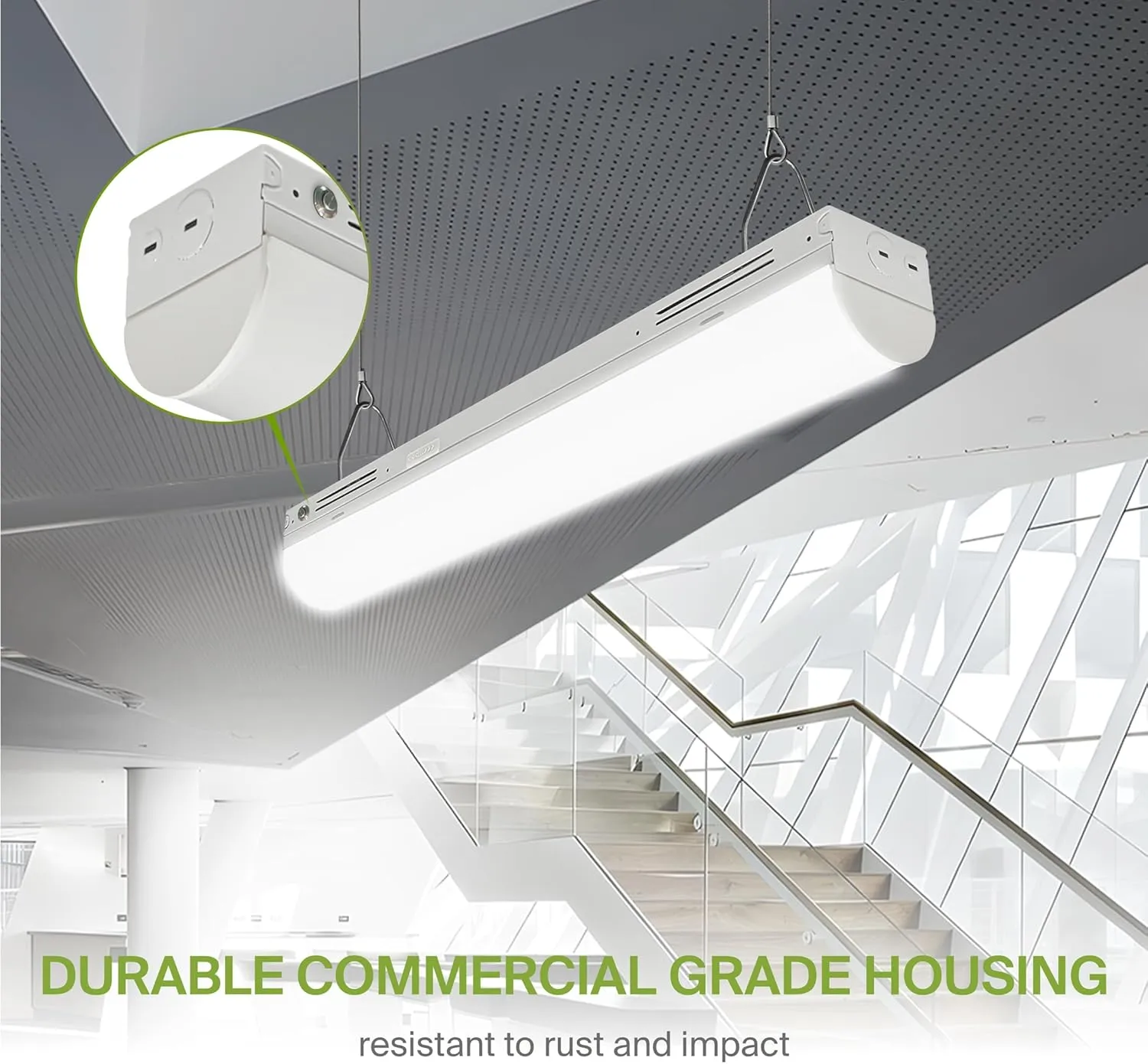 ASD 2ft LED Linear Strip Light Fixture with Emergency Battery Backup & Q-Base | 15W-25W 120-277V 3500K-5000K Adjustable Linkable LED Shop Light | UL DLC Stairwell Certified Luminaire