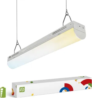 ASD 2ft LED Linear Strip Light Fixture with Emergency Battery Backup & Q-Base | 15W-25W 120-277V 3500K-5000K Adjustable Linkable LED Shop Light | UL DLC Stairwell Certified Luminaire