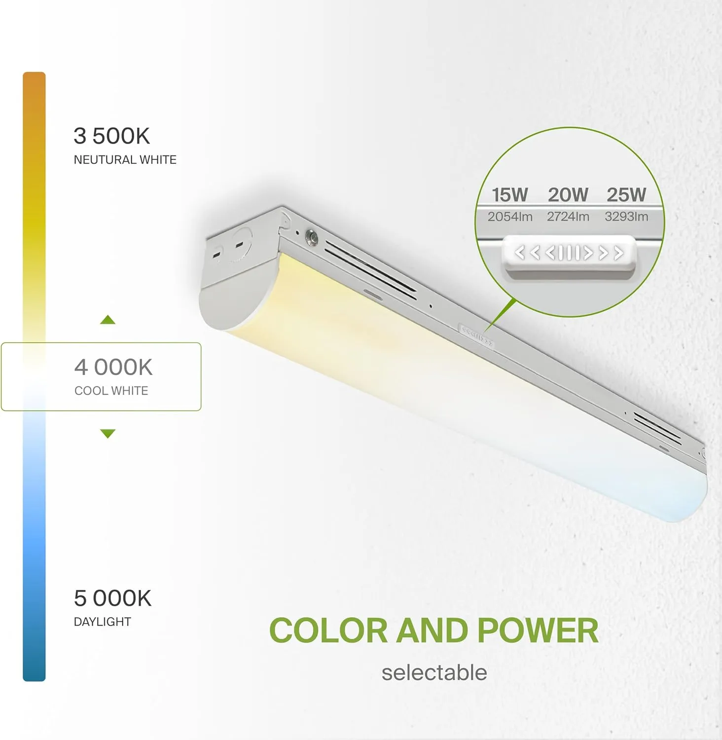 ASD 2ft LED Linear Strip Light Fixture with Emergency Battery Backup & Q-Base | 15W-25W 120-277V 3500K-5000K Adjustable Linkable LED Shop Light | UL DLC Stairwell Certified Luminaire