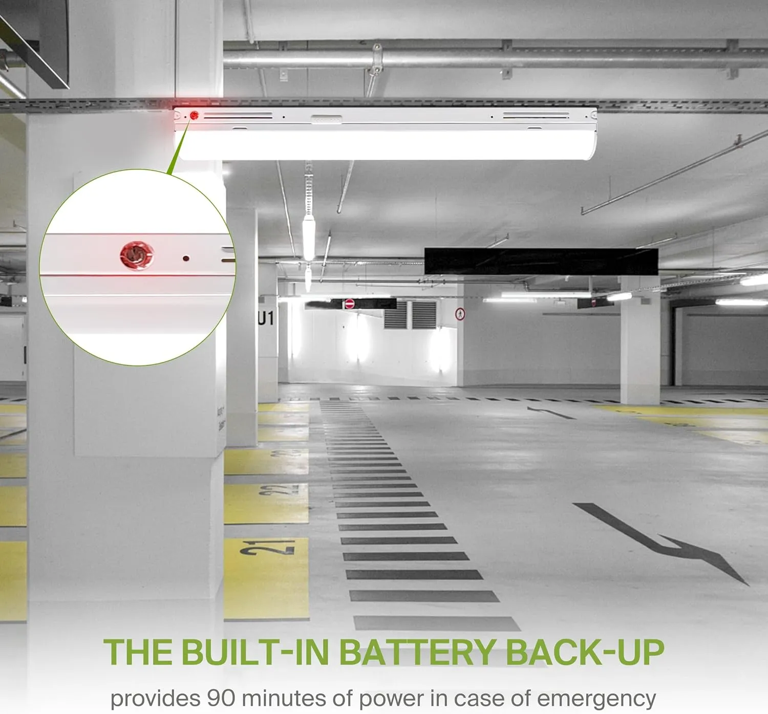 ASD 2ft LED Linear Strip Light Fixture with Emergency Battery Backup & Q-Base | 15W-25W 120-277V 3500K-5000K Adjustable Linkable LED Shop Light | UL DLC Stairwell Certified Luminaire