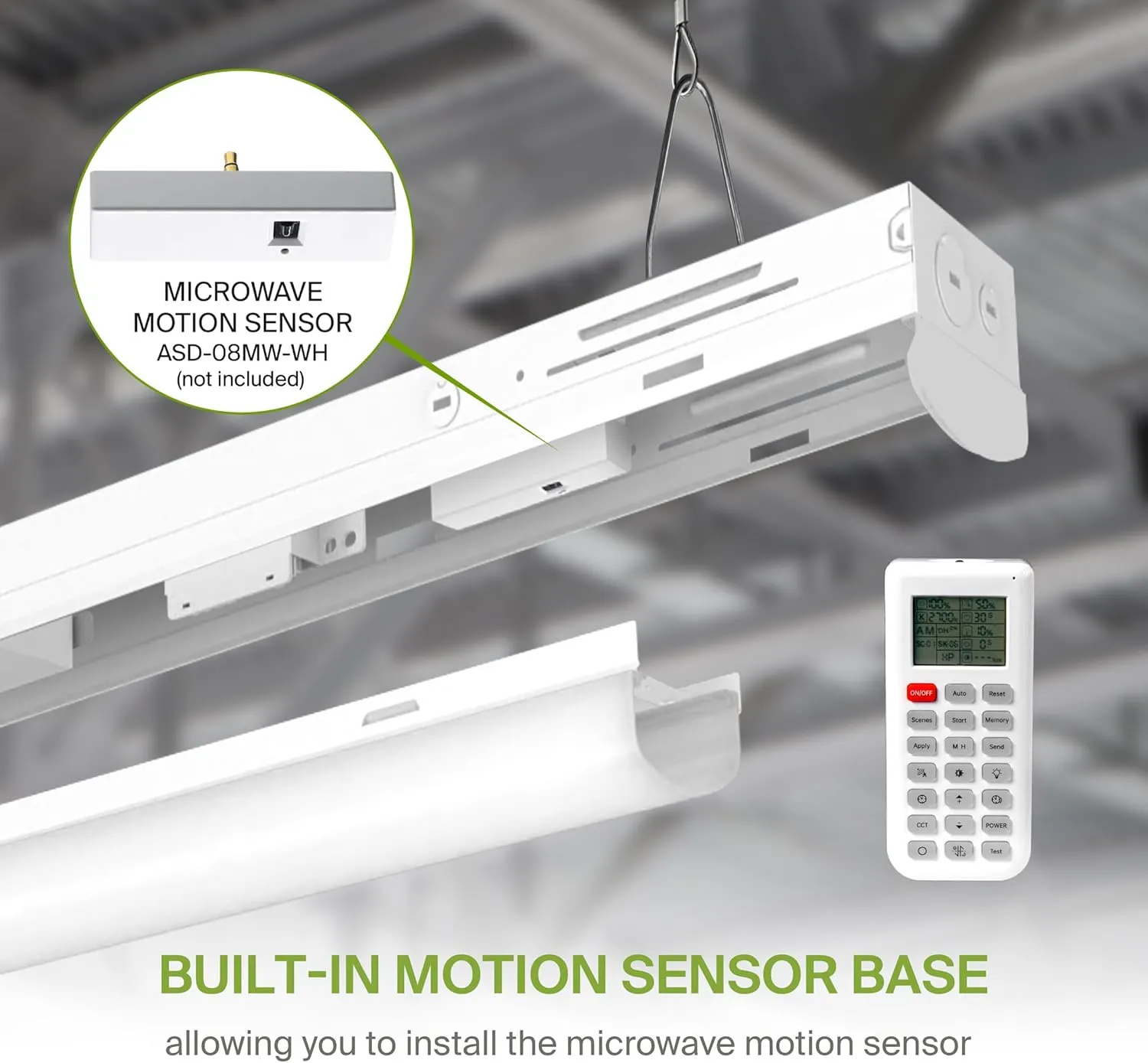ASD 2ft LED Linear Strip Light Fixture with Emergency Battery Backup & Q-Base | 15W-25W 120-277V 3500K-5000K Adjustable Linkable LED Shop Light | UL DLC Stairwell Certified Luminaire