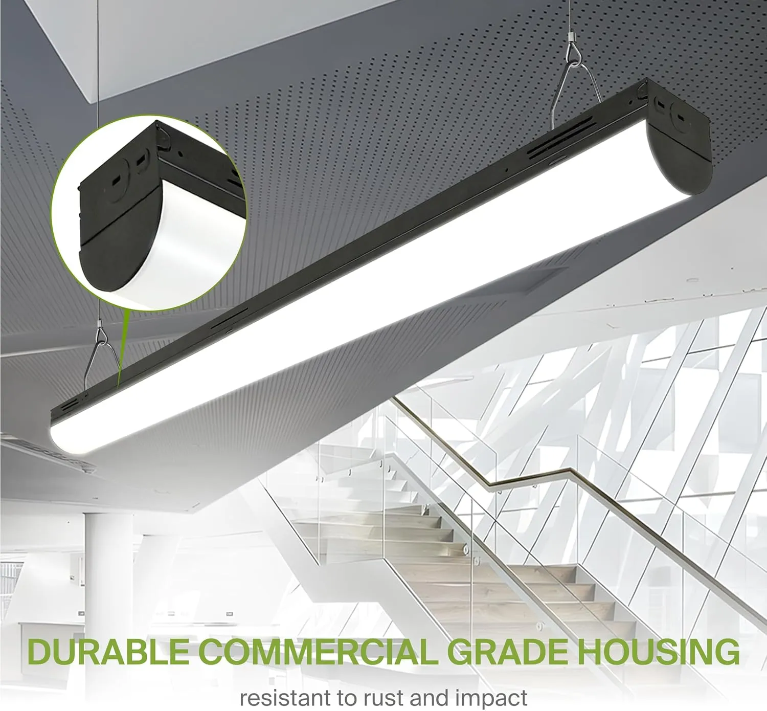 ASD Black 4ft LED Linear Strip Light Fixture with Q-Base | UL DLC Stairwell Certified Luminaire 25W-40W 120-277V Linkable LED Shop Light | 3500K-5000K Adjustable Commercial Ceiling Light Fixture