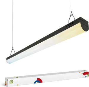 ASD Black 4ft LED Linear Strip Light Fixture with Q-Base | UL DLC Stairwell Certified Luminaire 25W-40W 120-277V Linkable LED Shop Light | 3500K-5000K Adjustable Commercial Ceiling Light Fixture