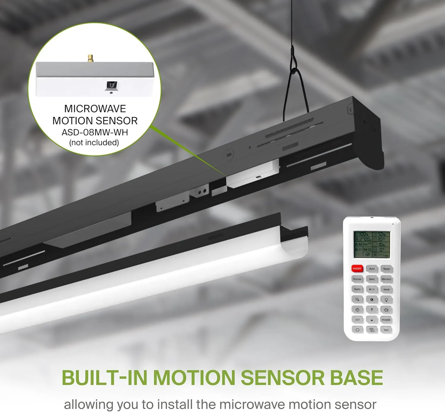 ASD Black 4ft LED Linear Strip Light Fixture with Q-Base | UL DLC Stairwell Certified Luminaire 25W-40W 120-277V Linkable LED Shop Light | 3500K-5000K Adjustable Commercial Ceiling Light Fixture