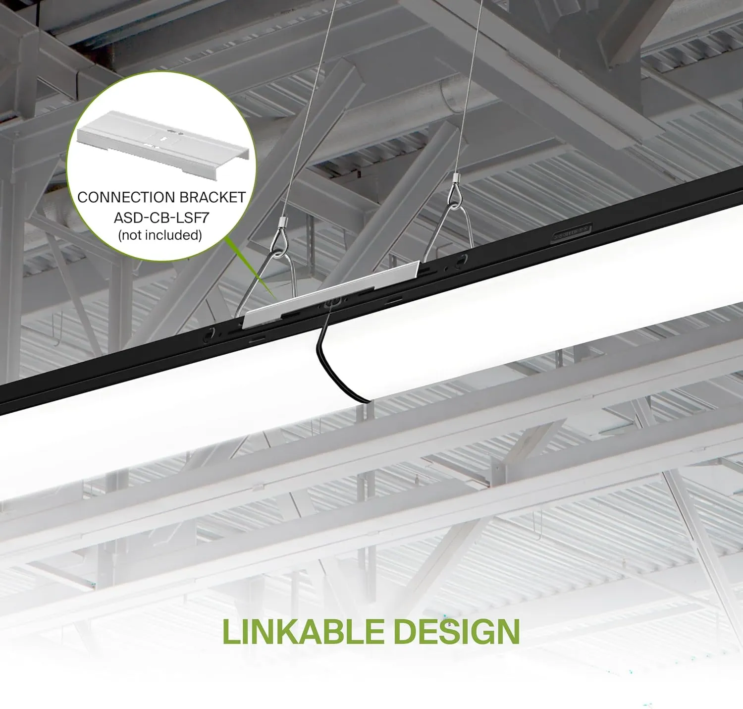 ASD Black 4ft LED Linear Strip Light Fixture with Q-Base | UL DLC Stairwell Certified Luminaire 25W-40W 120-277V Linkable LED Shop Light | 3500K-5000K Adjustable Commercial Ceiling Light Fixture