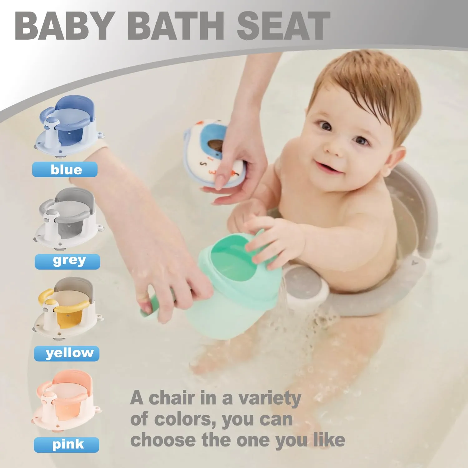 Baby Bath Seat, Baby Bath Must-Have for 6 Months and up, Baby Bath tub Seat with Suction Cups, Non-Slip, Detachable, Non-Slip Cute Grey