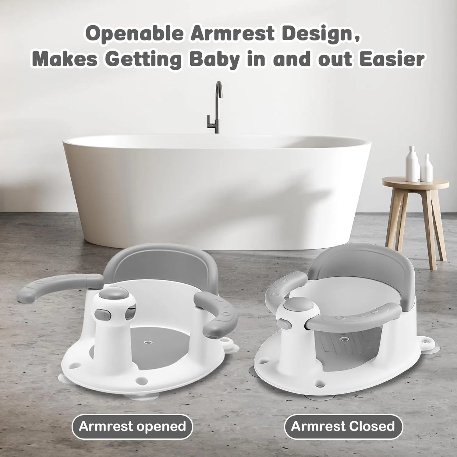 Baby Bath Seat for Babies 6 Months & up, Sure & Secure Suction Cups, Non-Slip Baby Bath Seat, Detachable, Safe & Comfortable Baby Bath Support, Sit Up Bath Seat for Baby, Grey