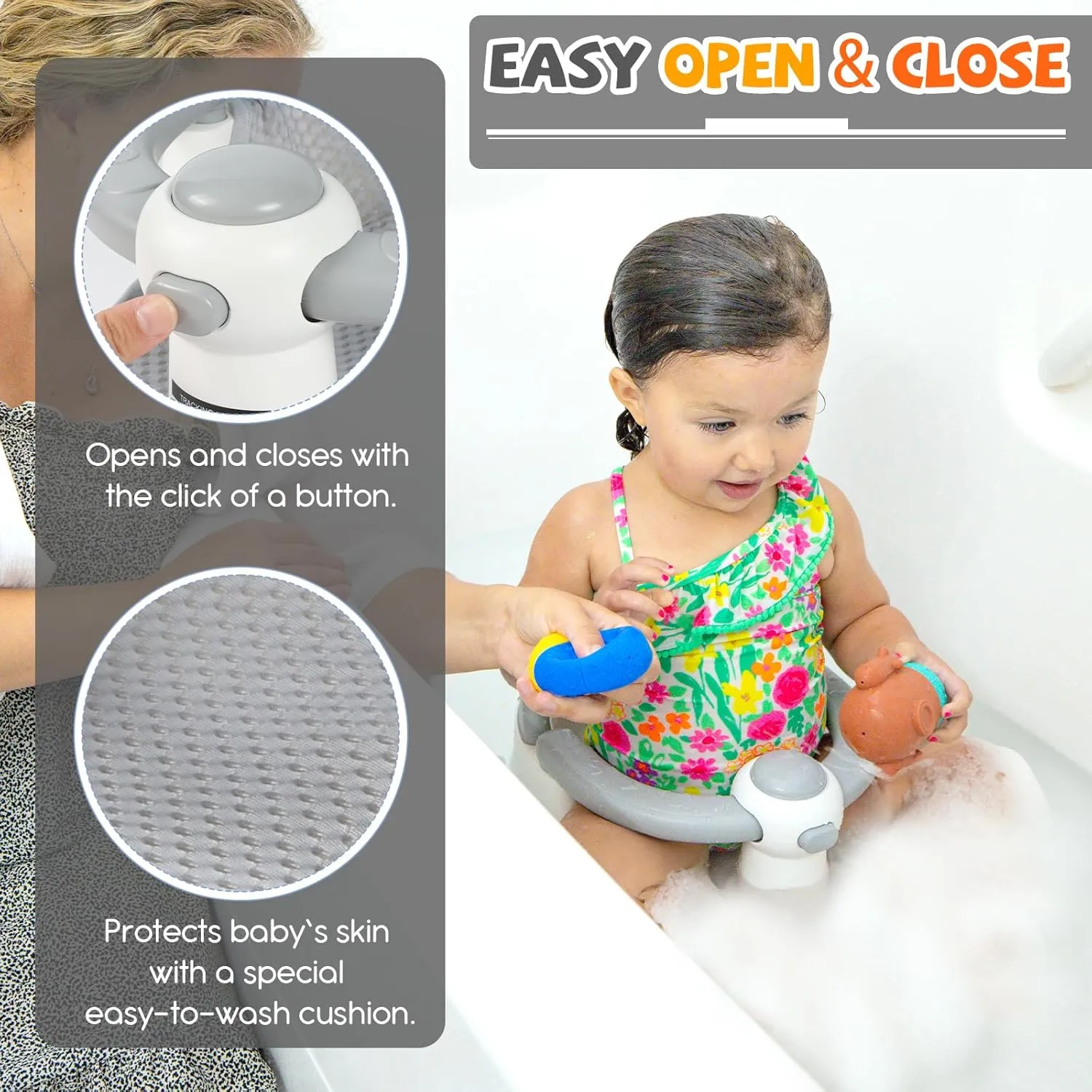 Baby Bath Seat for Babies 6 Months & up, Sure & Secure Suction Cups, Non-Slip Baby Bath Seat, Detachable, Safe & Comfortable Baby Bath Support, Sit Up Bath Seat for Baby, Grey