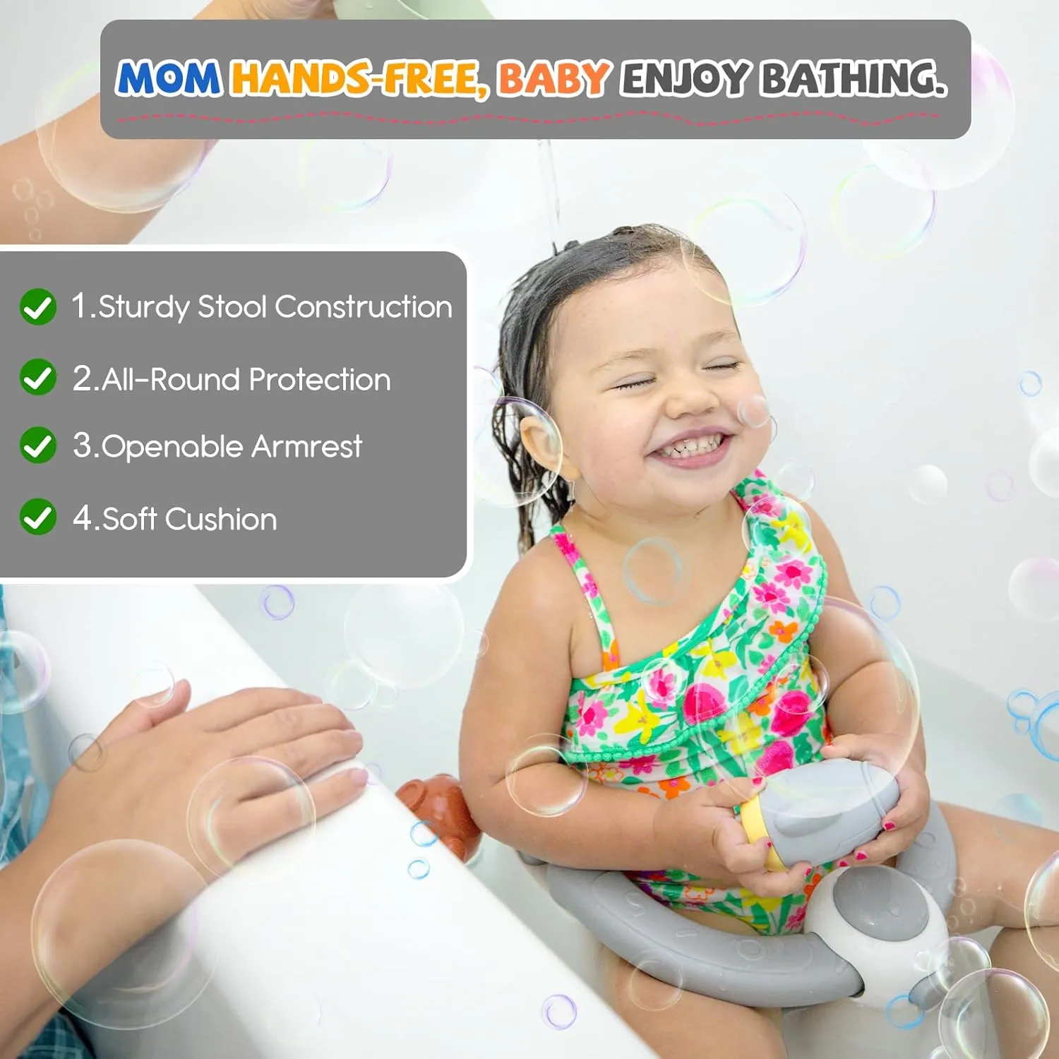 Baby Bath Seat for Babies 6 Months & up, Sure & Secure Suction Cups, Non-Slip Baby Bath Seat, Detachable, Safe & Comfortable Baby Bath Support, Sit Up Bath Seat for Baby, Grey