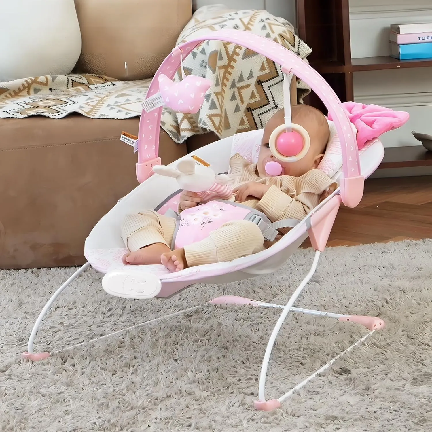 Baby Bouncer, Portable Infant Bouncer, Adjustable and Foldable Baby Rocker with Vibrations,Baby Bouncer Seat for Baby 0-6 Months 6-20 lbs Indoor & Outdoor Use
