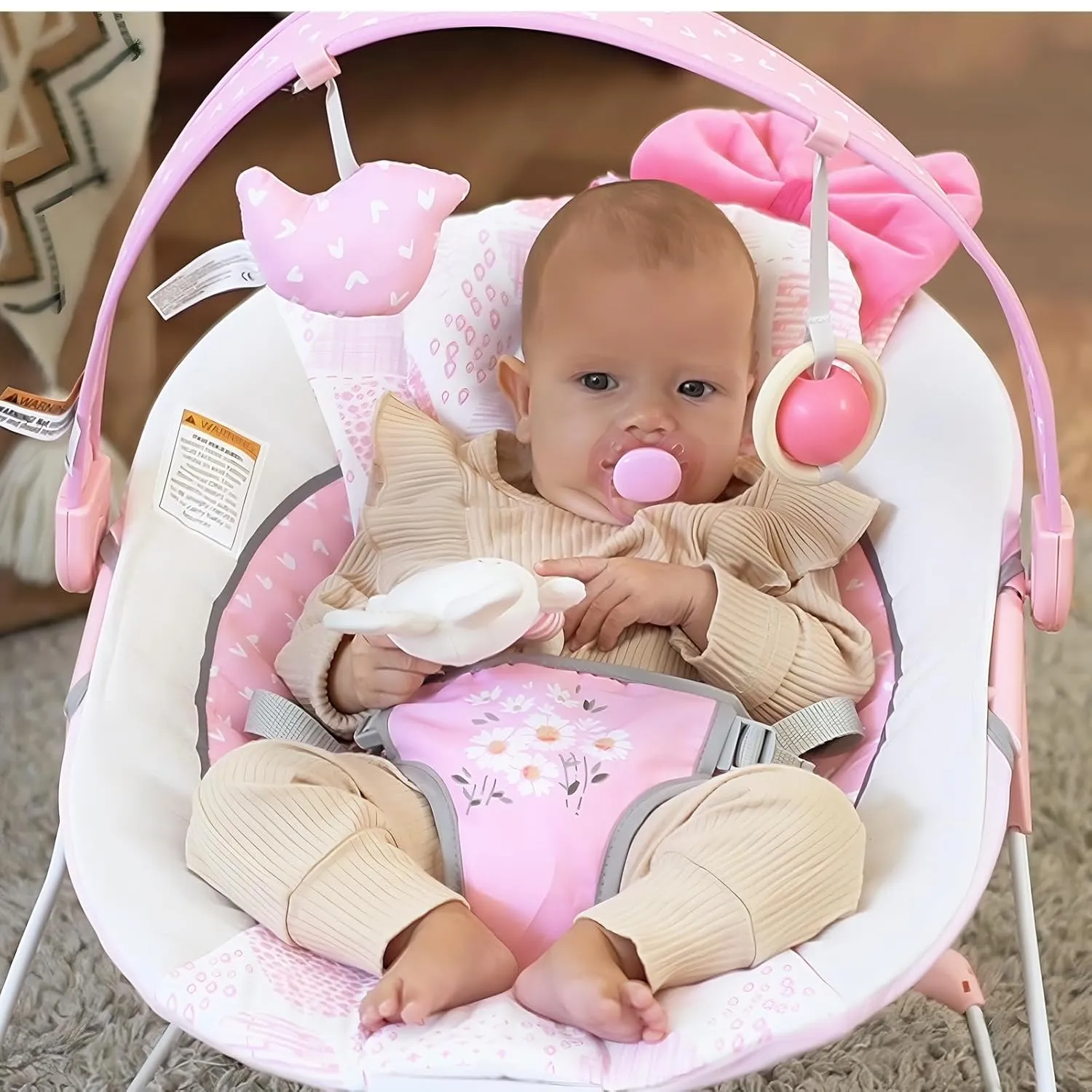 Baby Bouncer, Portable Infant Bouncer, Adjustable and Foldable Baby Rocker with Vibrations,Baby Bouncer Seat for Baby 0-6 Months 6-20 lbs Indoor & Outdoor Use