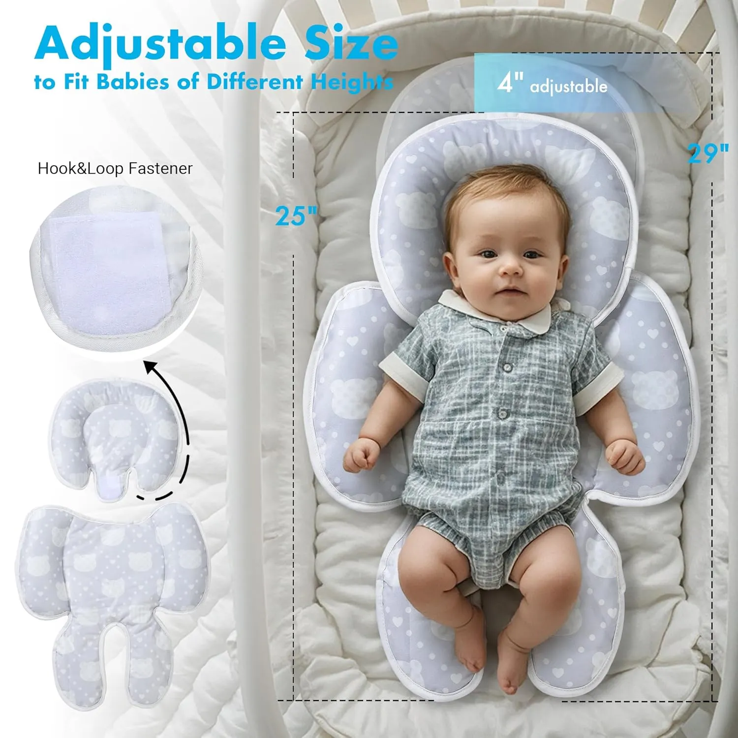 Baby Car seat Head Support, 2-in-1 Infant Car Seat Insert for Newborn Girls Boys Extra Soft Baby Support Pillow Cushion for Carseats, Strollers, Swings and Bouncers