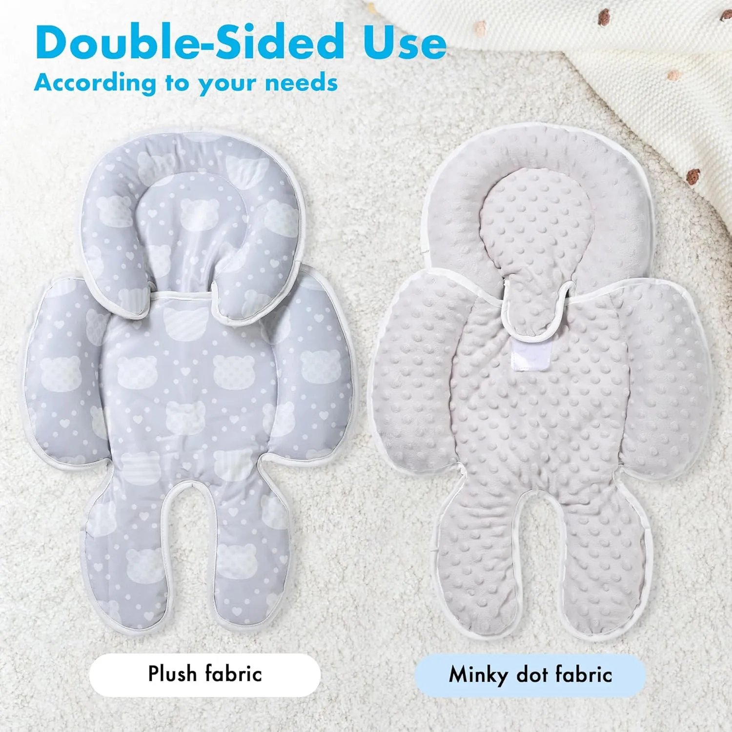 Baby Car seat Head Support, 2-in-1 Infant Car Seat Insert for Newborn Girls Boys Extra Soft Baby Support Pillow Cushion for Carseats, Strollers, Swings and Bouncers
